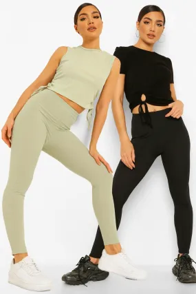 2 Pack Ribbed Jersey Knit Leggings