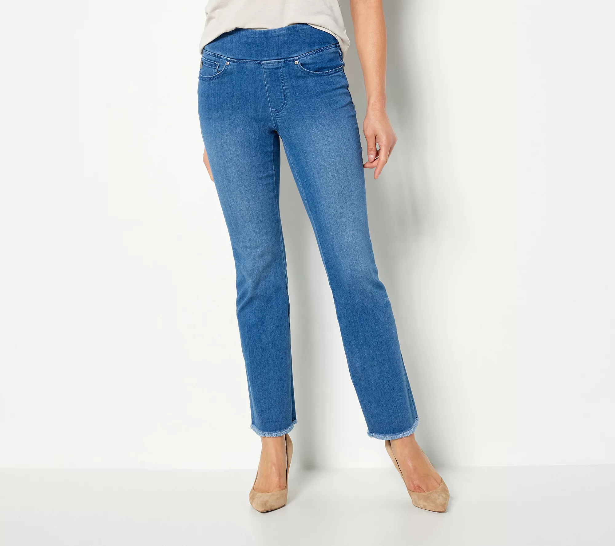 "As Is" Belle by Kim Gravel Reg Primabelle Frayed Edge Boot Cut Jeans