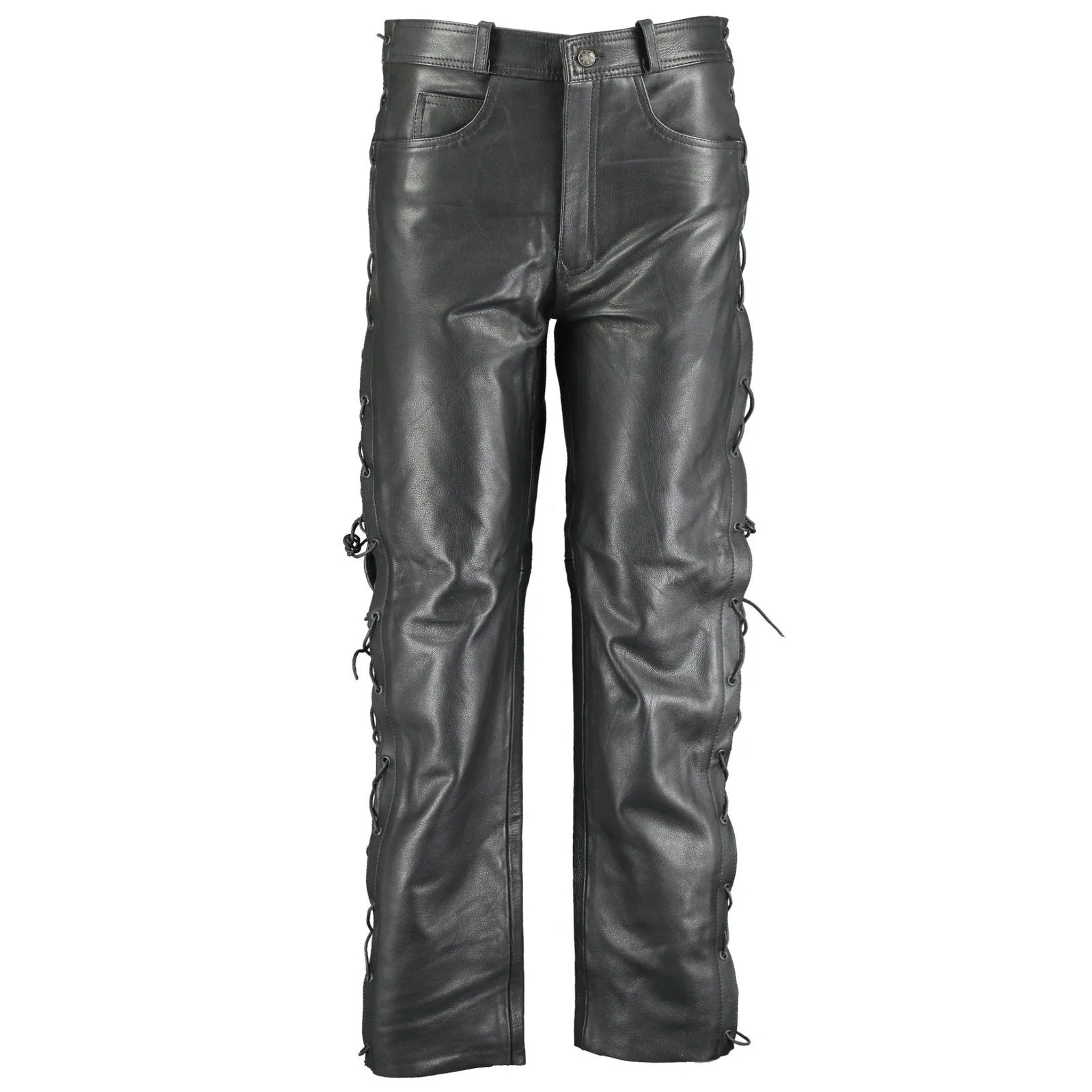 502 Jean Style Leather Pants Trousers with Side Laces