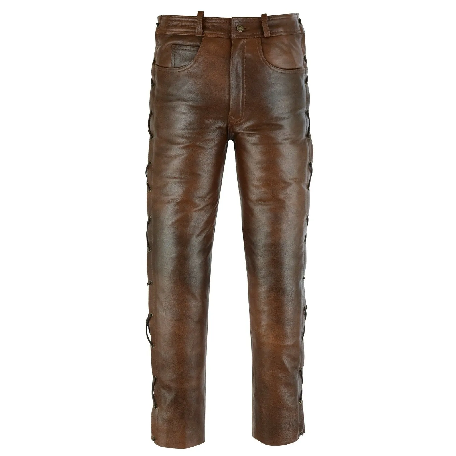 502 Jean Style Leather Pants Trousers with Side Laces