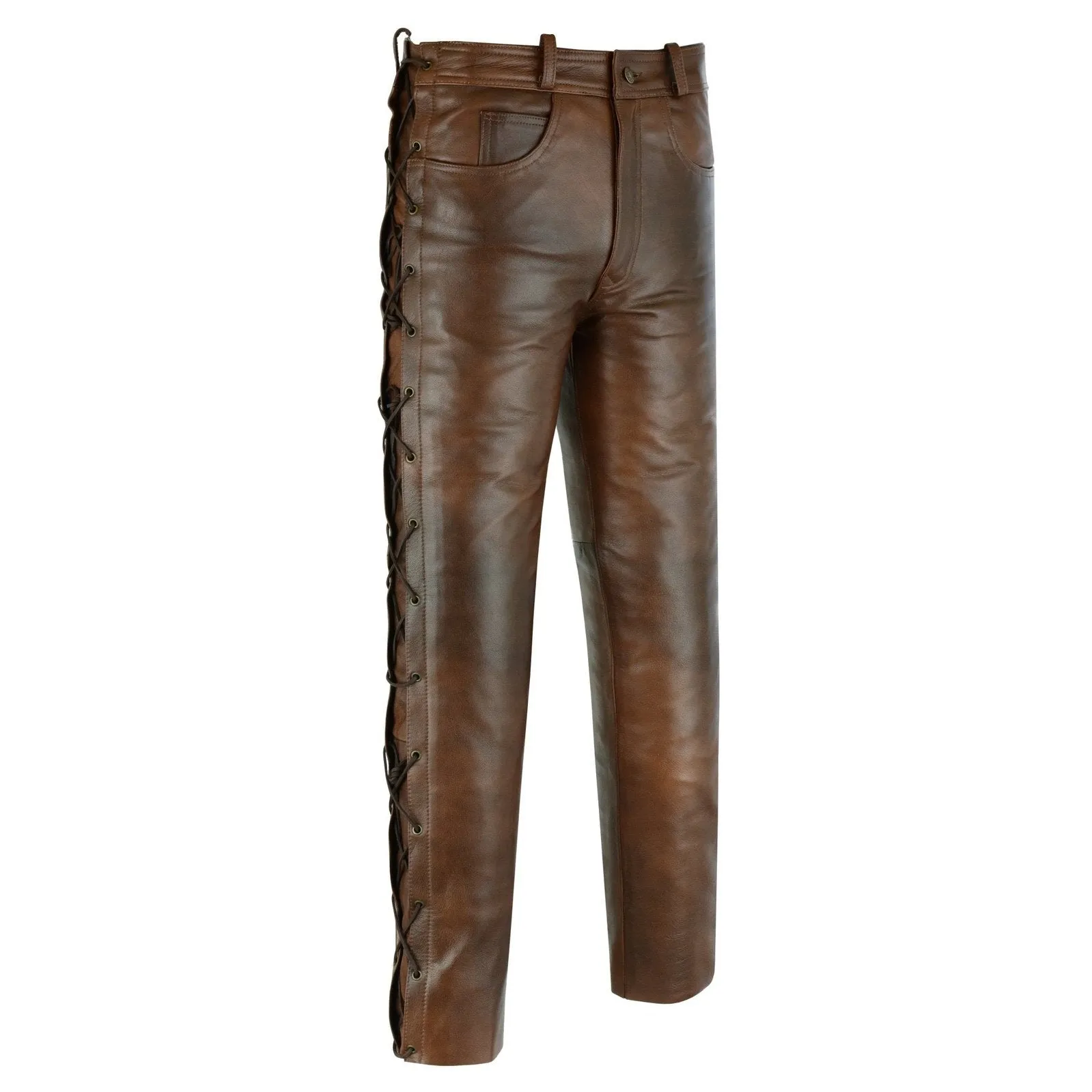 502 Jean Style Leather Pants Trousers with Side Laces