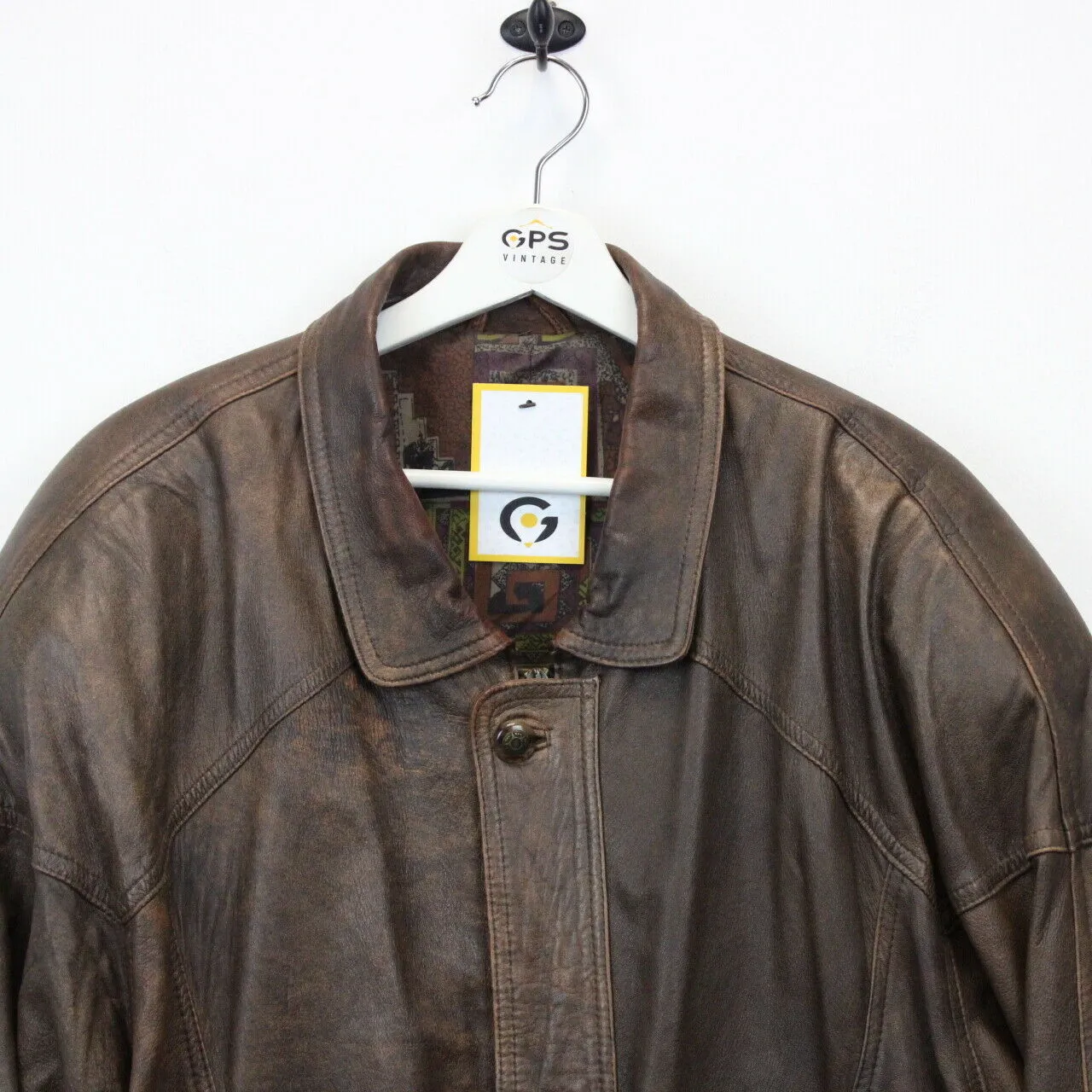 90s Leather Aviator Jacket Brown | Large