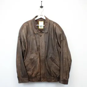 90s Leather Aviator Jacket Brown | Large