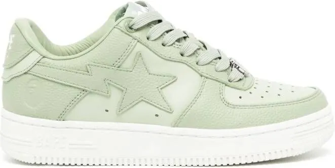 A BATHING APE logo-patch leather sneakers Green