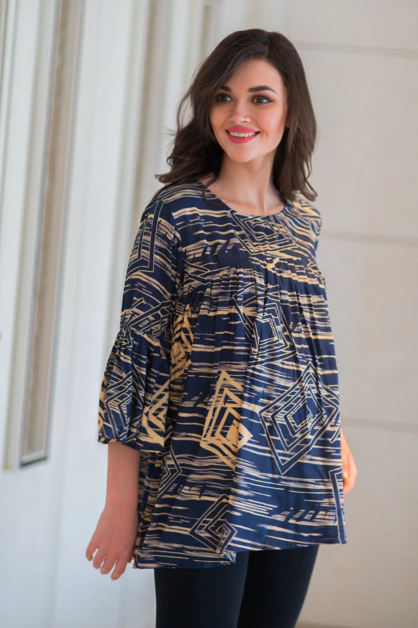 Abstract Blue Maze Maternity Top