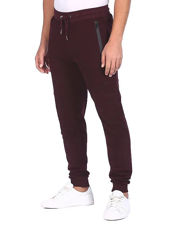 Aeropostale Men Wine Elasticized Drawstring Waist Solid Joggers