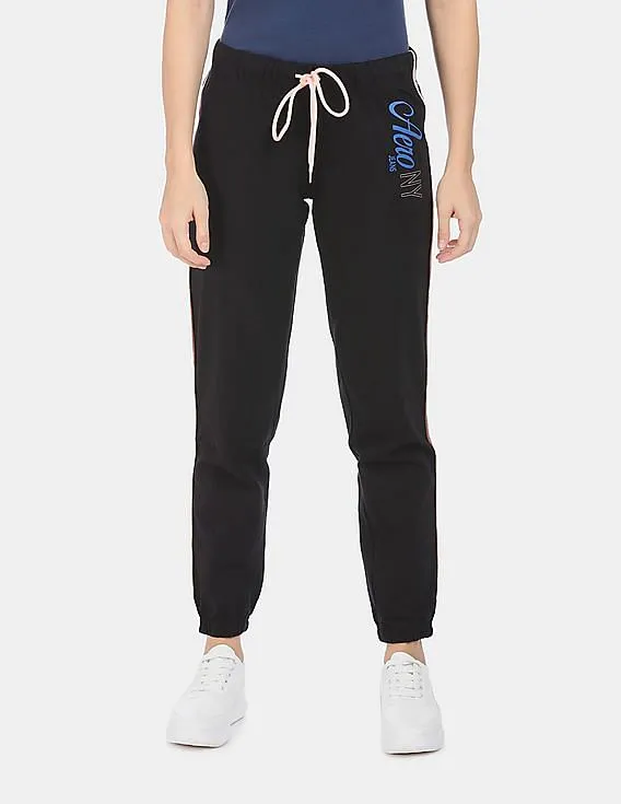 Aeropostale Women Black Mid Rise Brand Printed Joggers