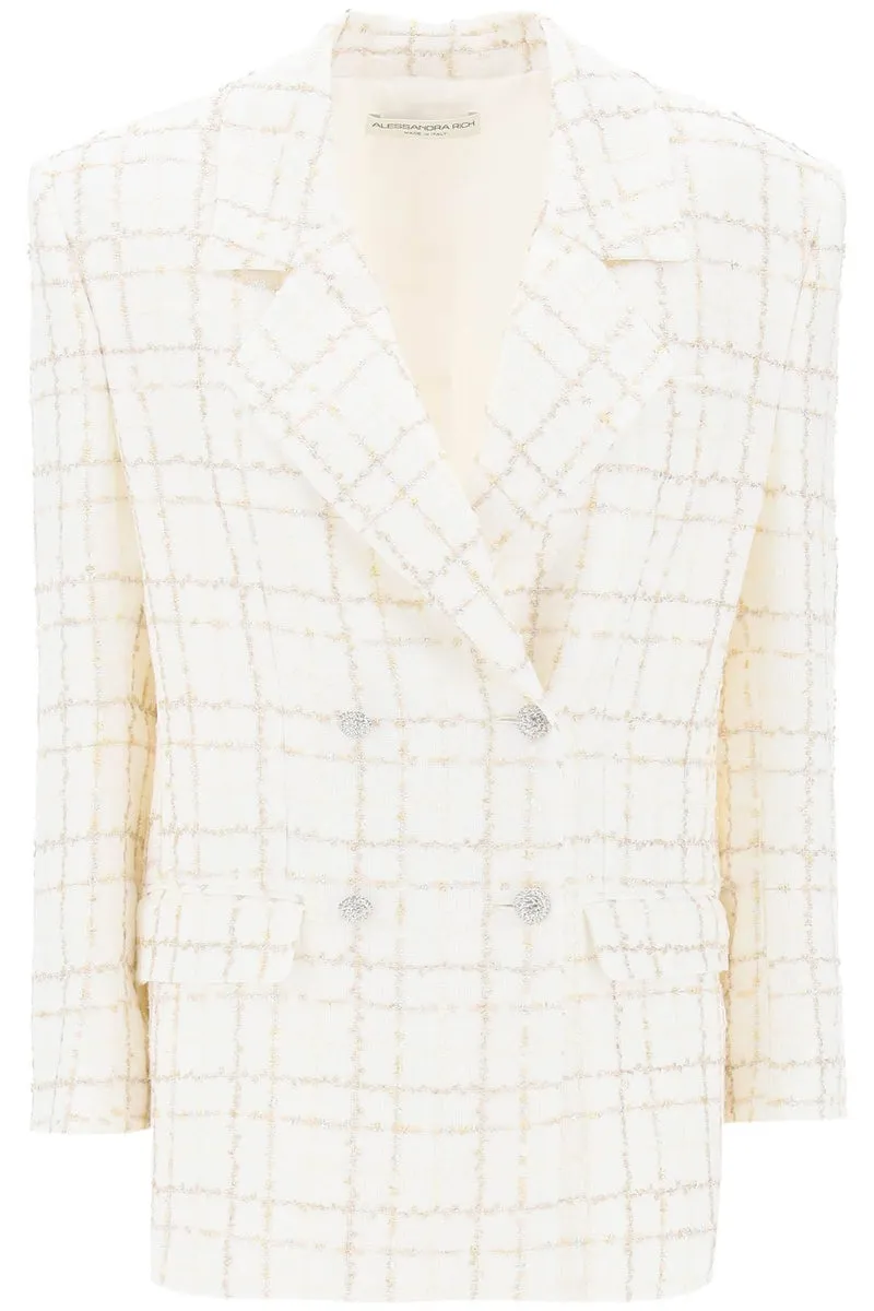 Alessandra Rich    Alessandra Rich Oversized Tweed Jacket With Plaid Pattern