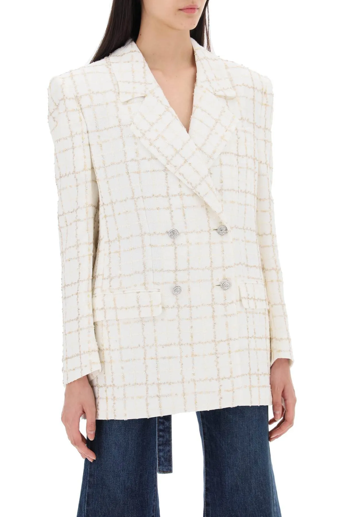 Alessandra Rich    Alessandra Rich Oversized Tweed Jacket With Plaid Pattern