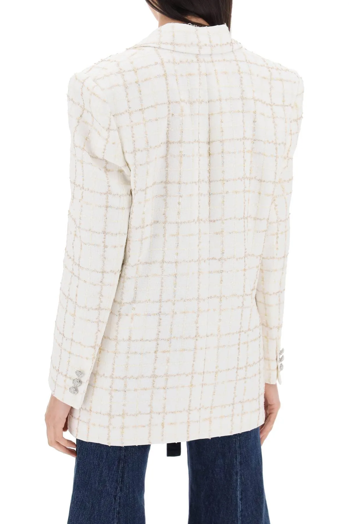 Alessandra Rich    Alessandra Rich Oversized Tweed Jacket With Plaid Pattern