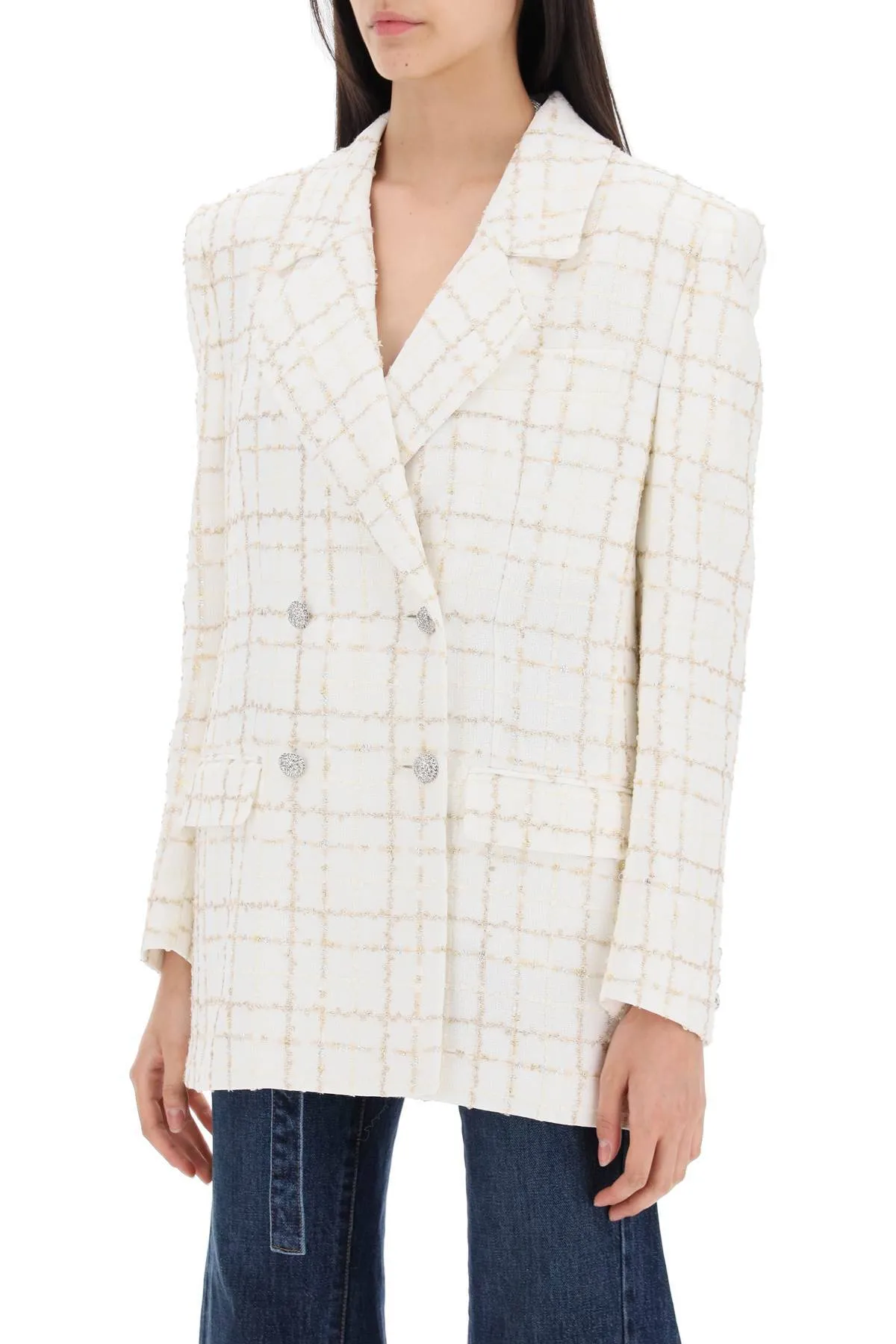 Alessandra Rich    Alessandra Rich Oversized Tweed Jacket With Plaid Pattern