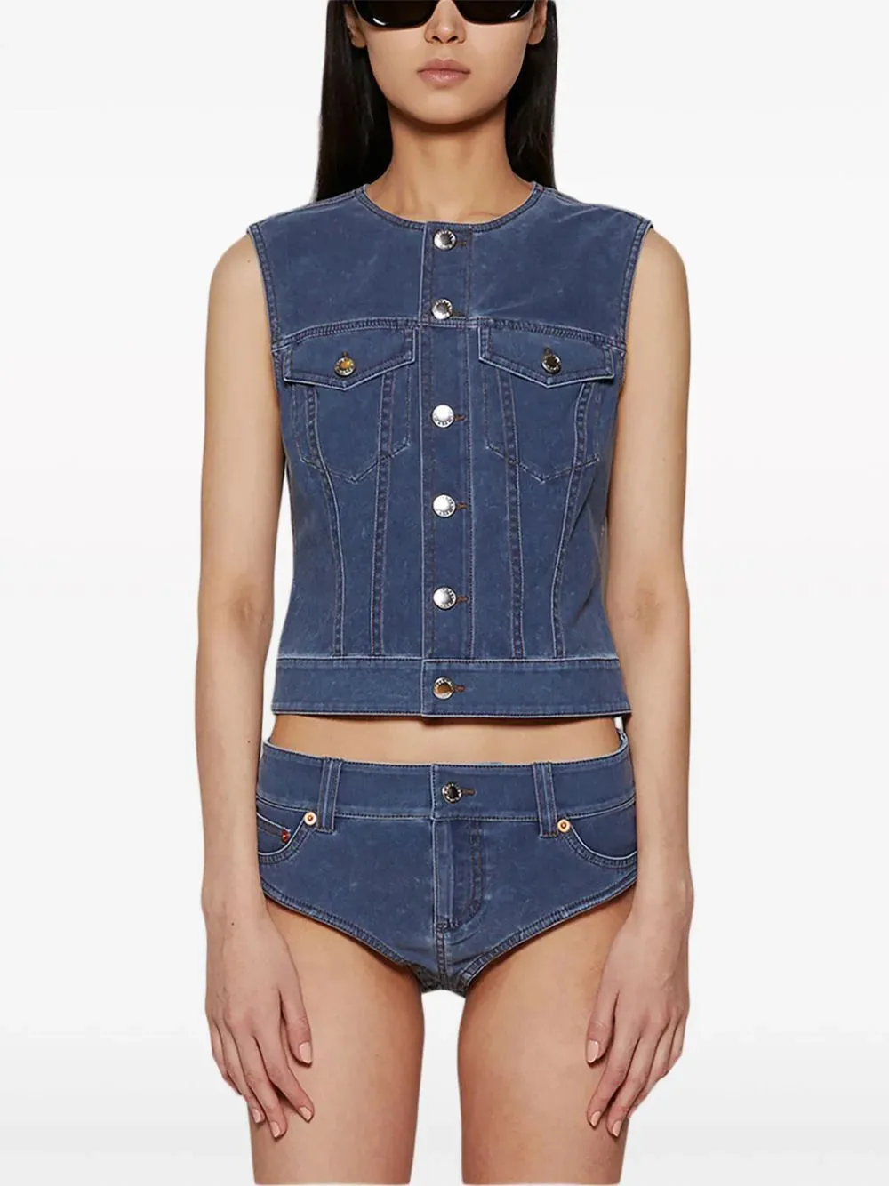 ALEXANDER WANG - Women Trompe Loeil Denim Fitted Vest