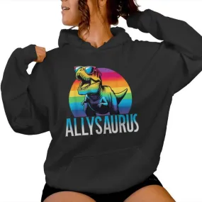 Allysaurus Dinosaur T-Rex Rainbow Flag Lgbt-Q Pride Month Women Hoodie