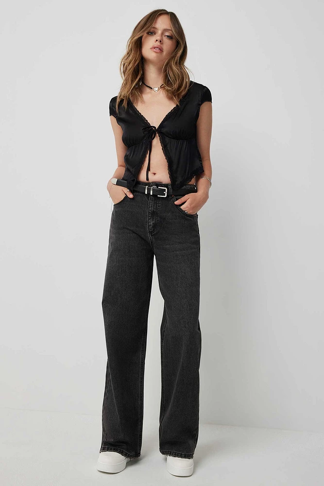 Ardene Ardene Mid Rise Wide Leg Jeans in | Size | Polyester/Rayon/Cotton