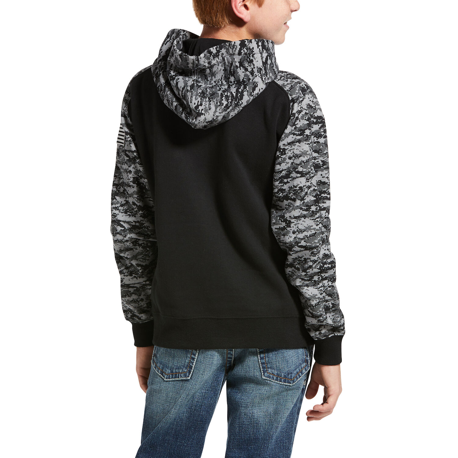 Ariat Boy's Patriot Hoodie in Black Digi Camo