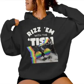 Autism Rizz Em With The Tism Meme Autistic Cat Rainbow Women Hoodie