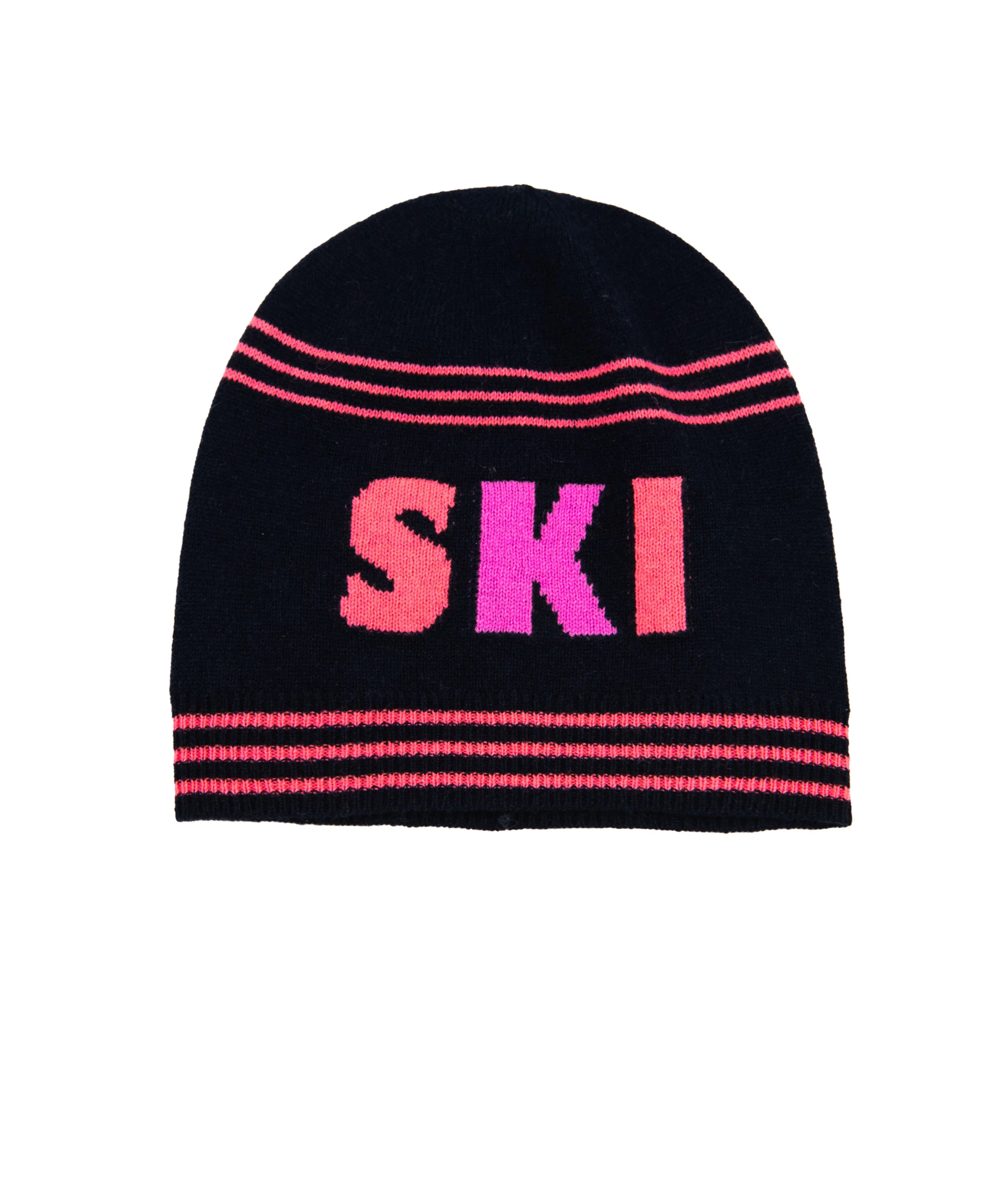 Autumn Cashmere Girls Black/Pink Striped Ski Hat