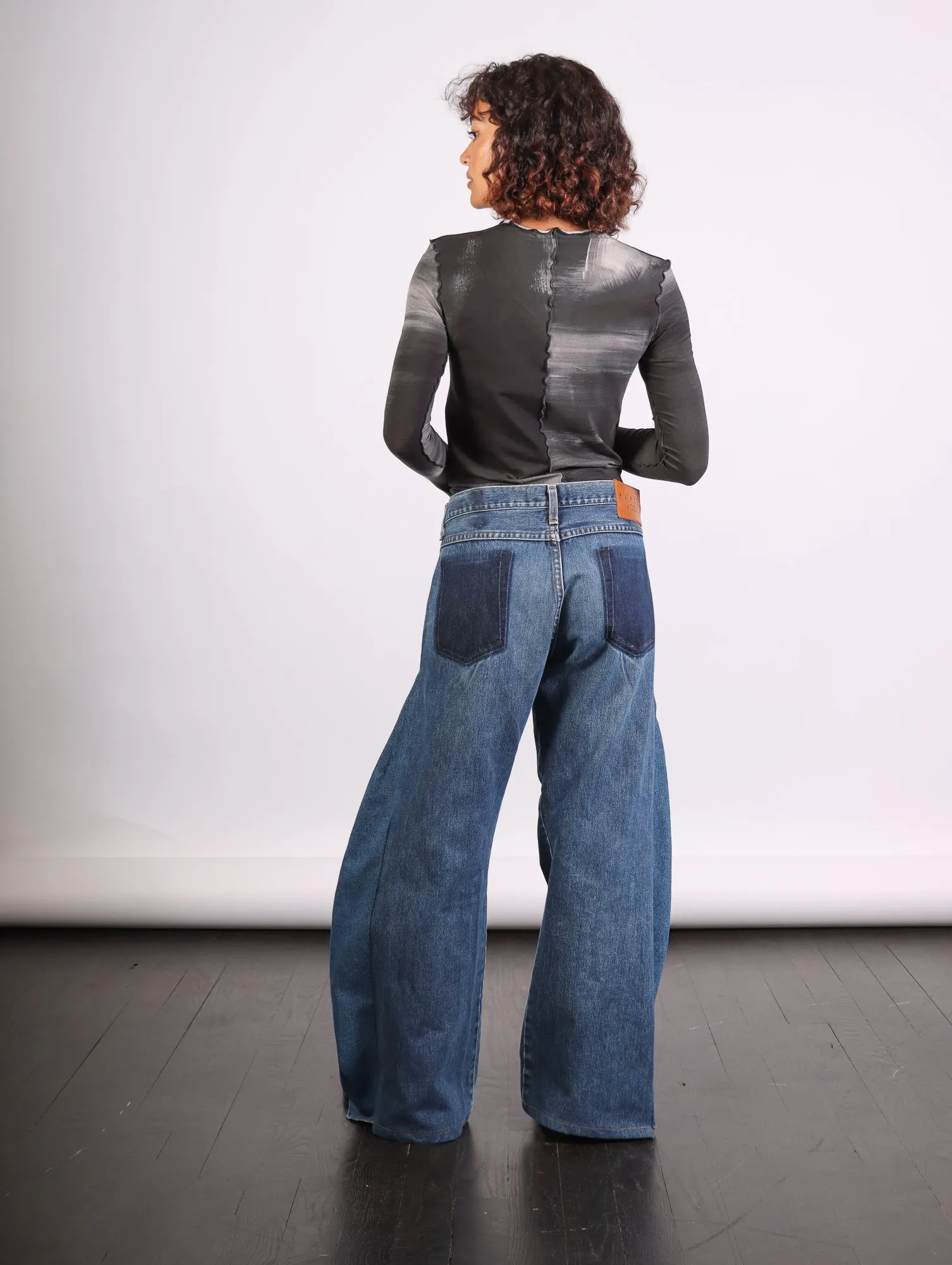 A.W.A.K.E. Mode Upcycled Horseshoe Jeans in Blue by A.W.A.K.E. Mode