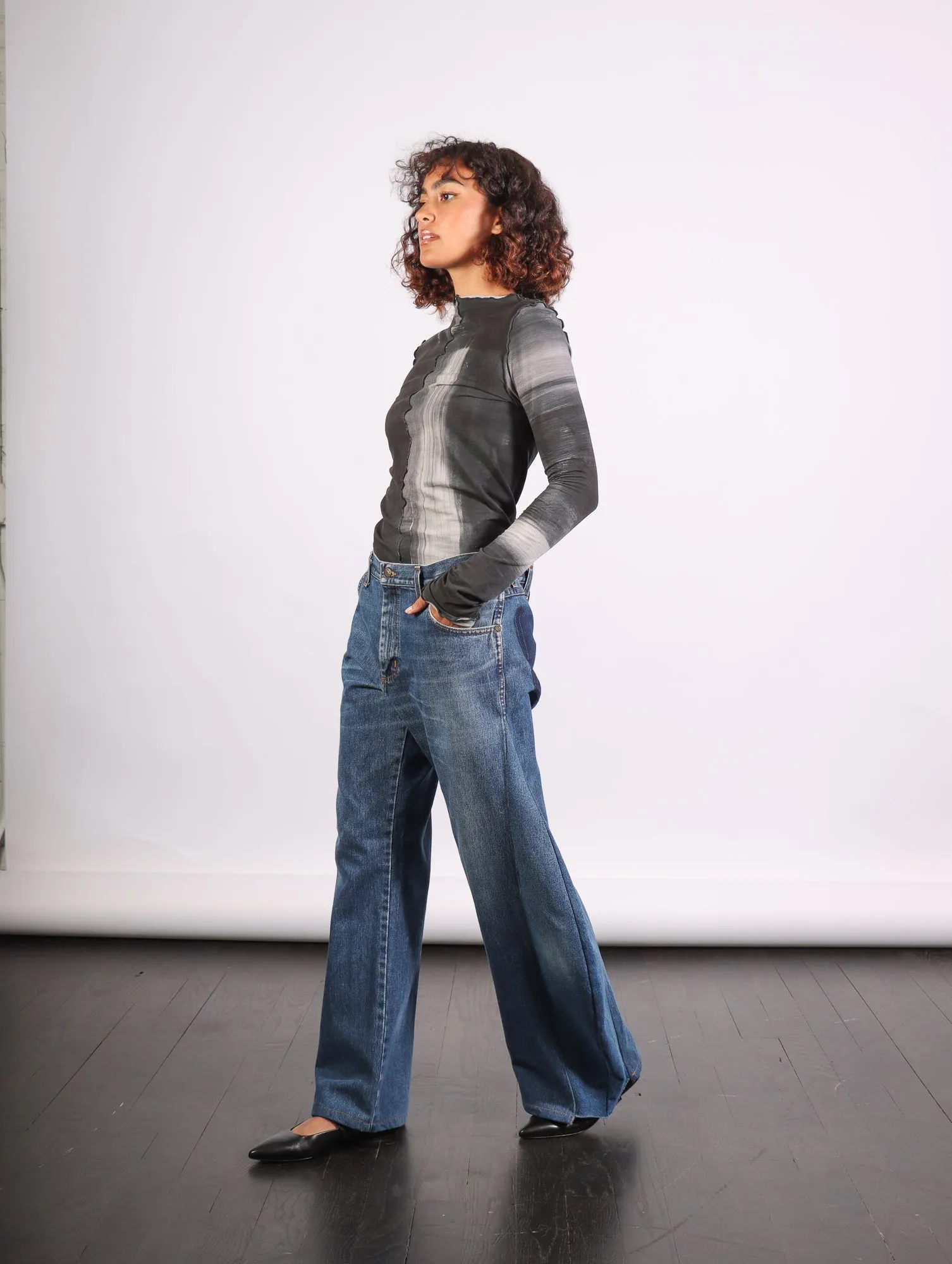 A.W.A.K.E. Mode Upcycled Horseshoe Jeans in Blue by A.W.A.K.E. Mode