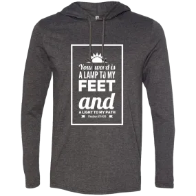 Bible Verse Men Long Sleeve T-Shirt Hoodie - Your Word Is Light To My Path ~Psalm 119:105~ Design 2 (White Font)