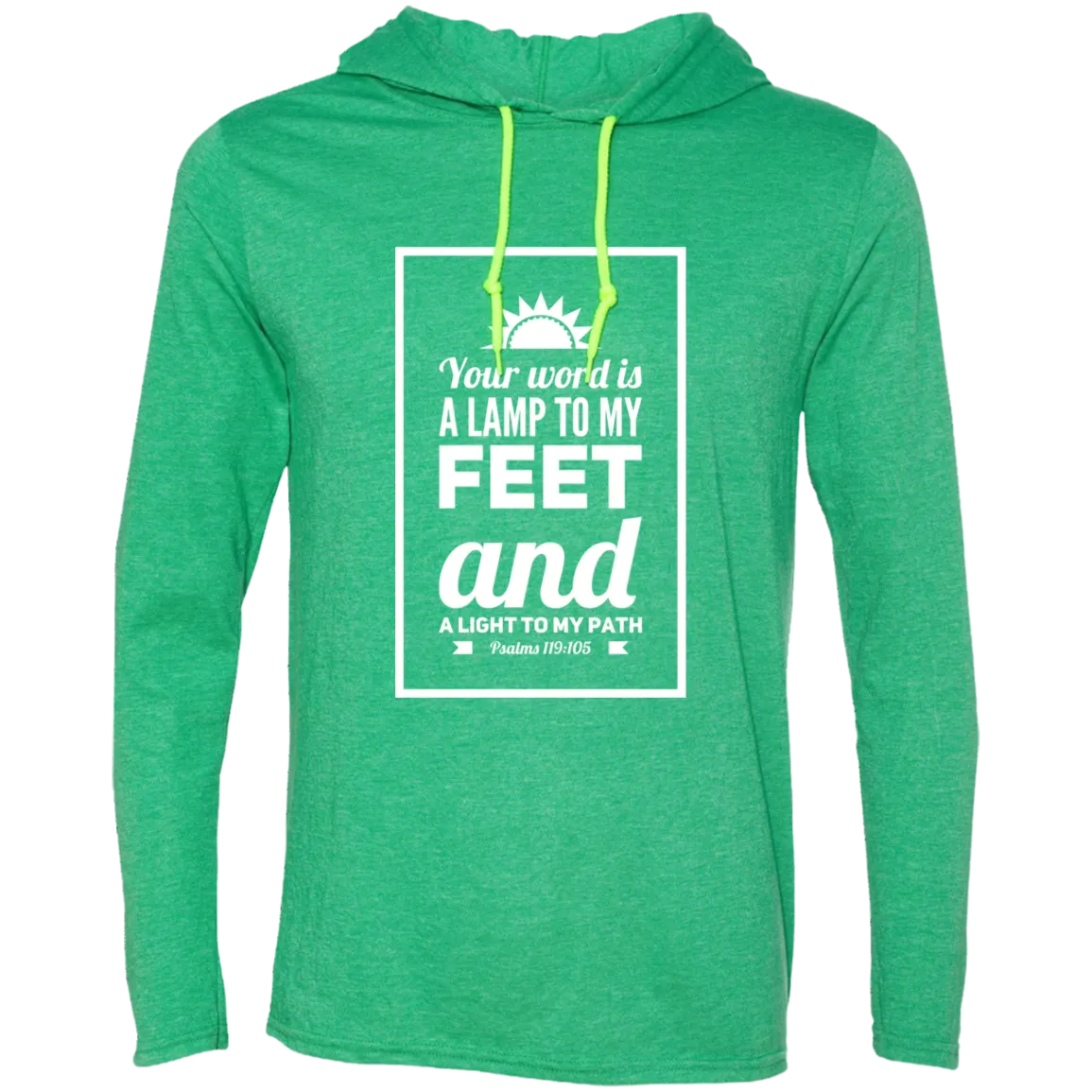 Bible Verse Men Long Sleeve T-Shirt Hoodie - Your Word Is Light To My Path ~Psalm 119:105~ Design 2 (White Font)