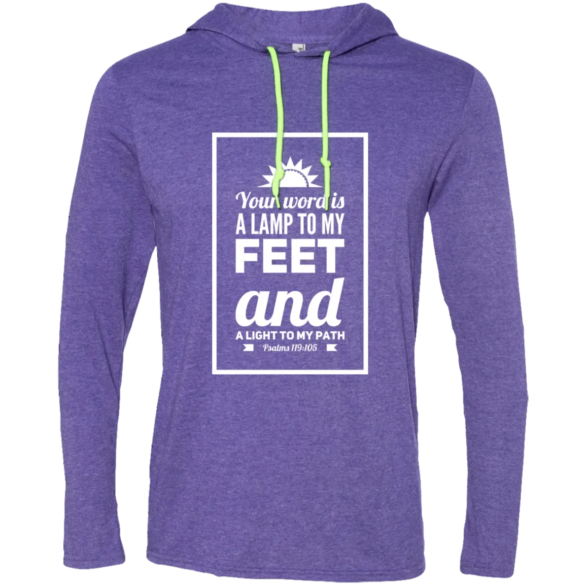 Bible Verse Men Long Sleeve T-Shirt Hoodie - Your Word Is Light To My Path ~Psalm 119:105~ Design 2 (White Font)