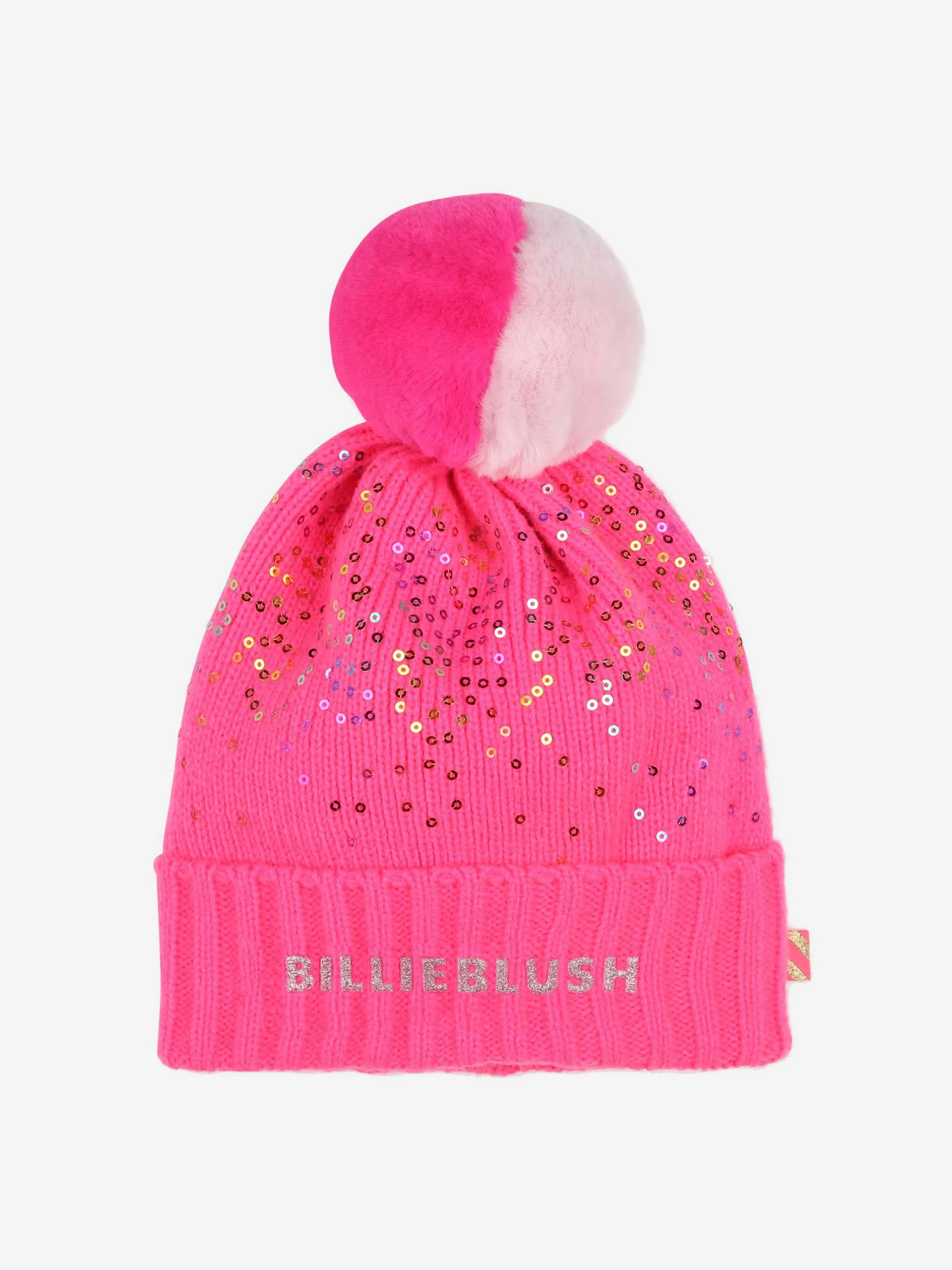 Billieblush Girls Sequin Bobble Hat in Pink