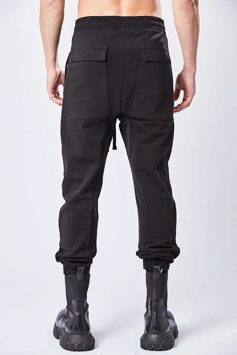 BLACK DROP CROTCH TROUSERS