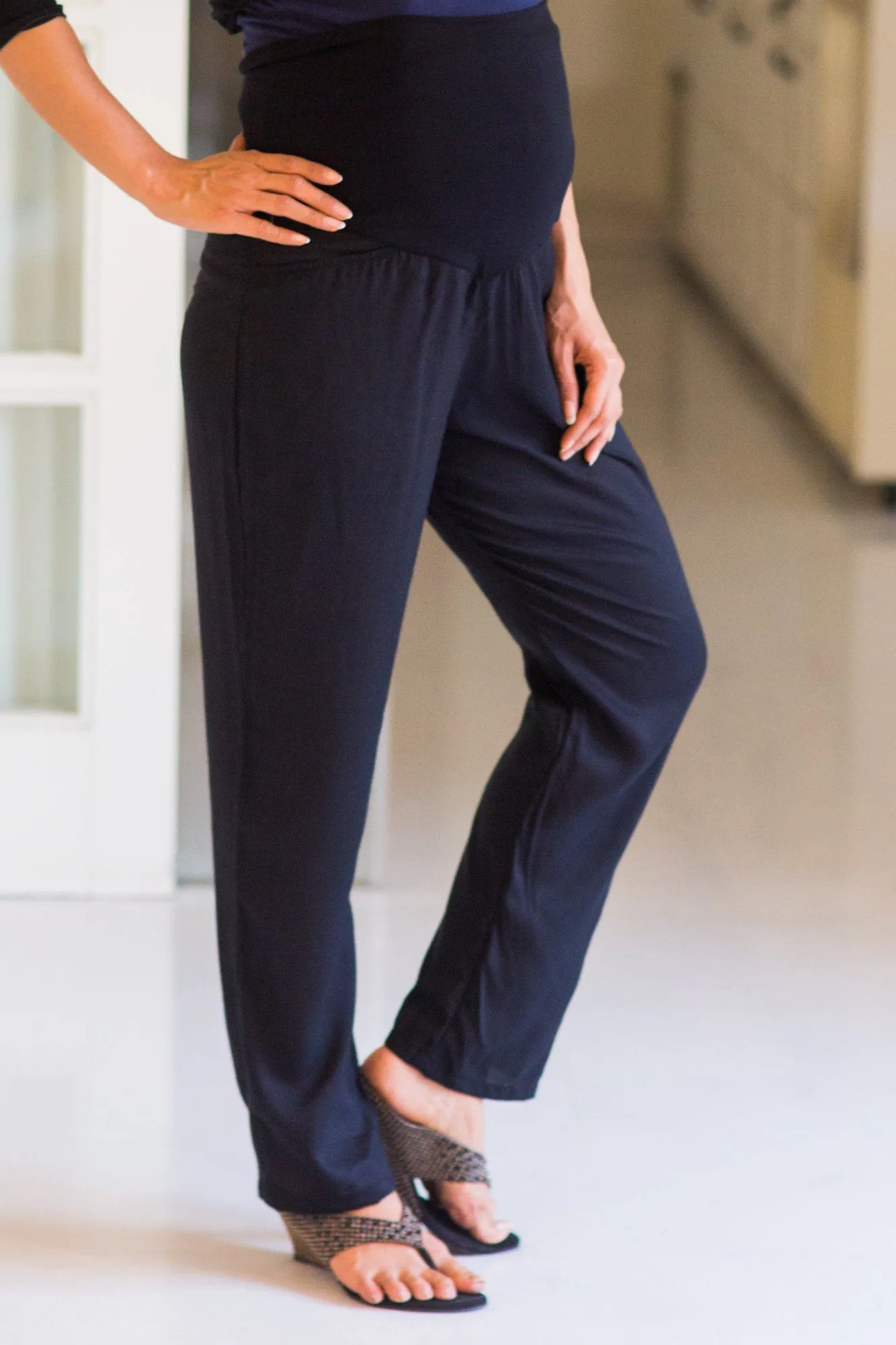 Black Maternity Cotton Over Bump Pants