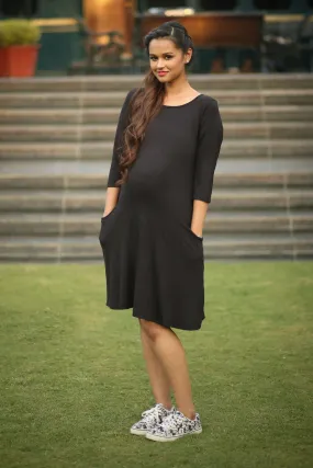 Black Pocket Maternity Dress