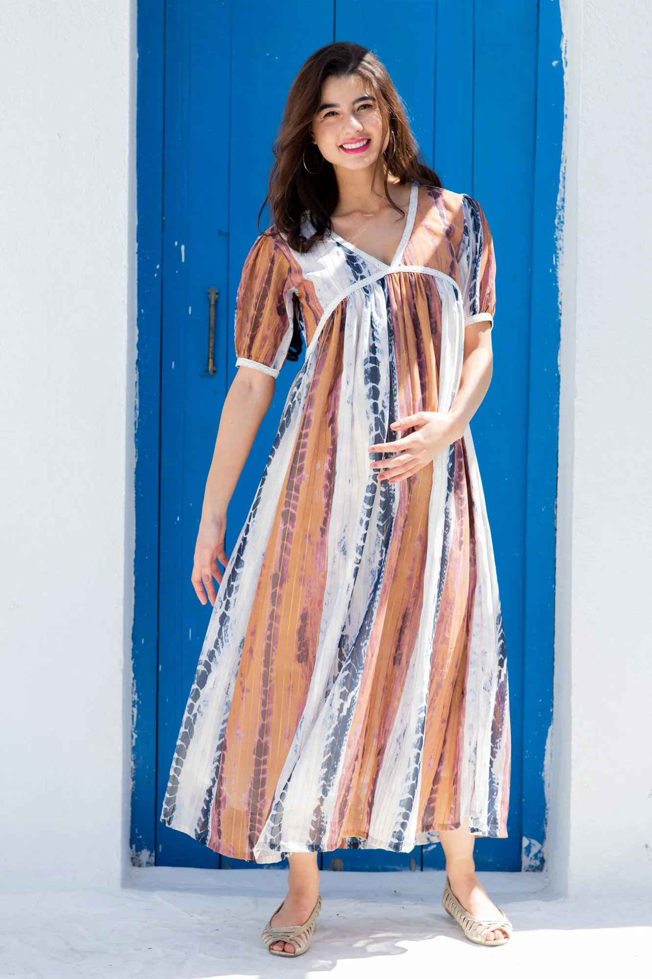 Boho Blue Maternity Maxi Dress