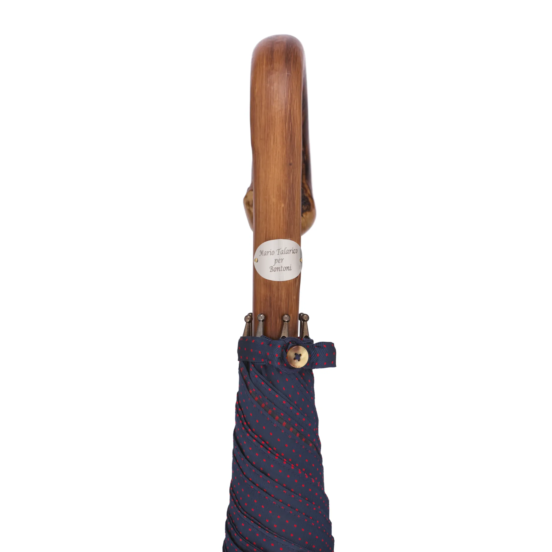  Bontoni Chestnut Wood-Handle Polka Dot Umbrella in Blue