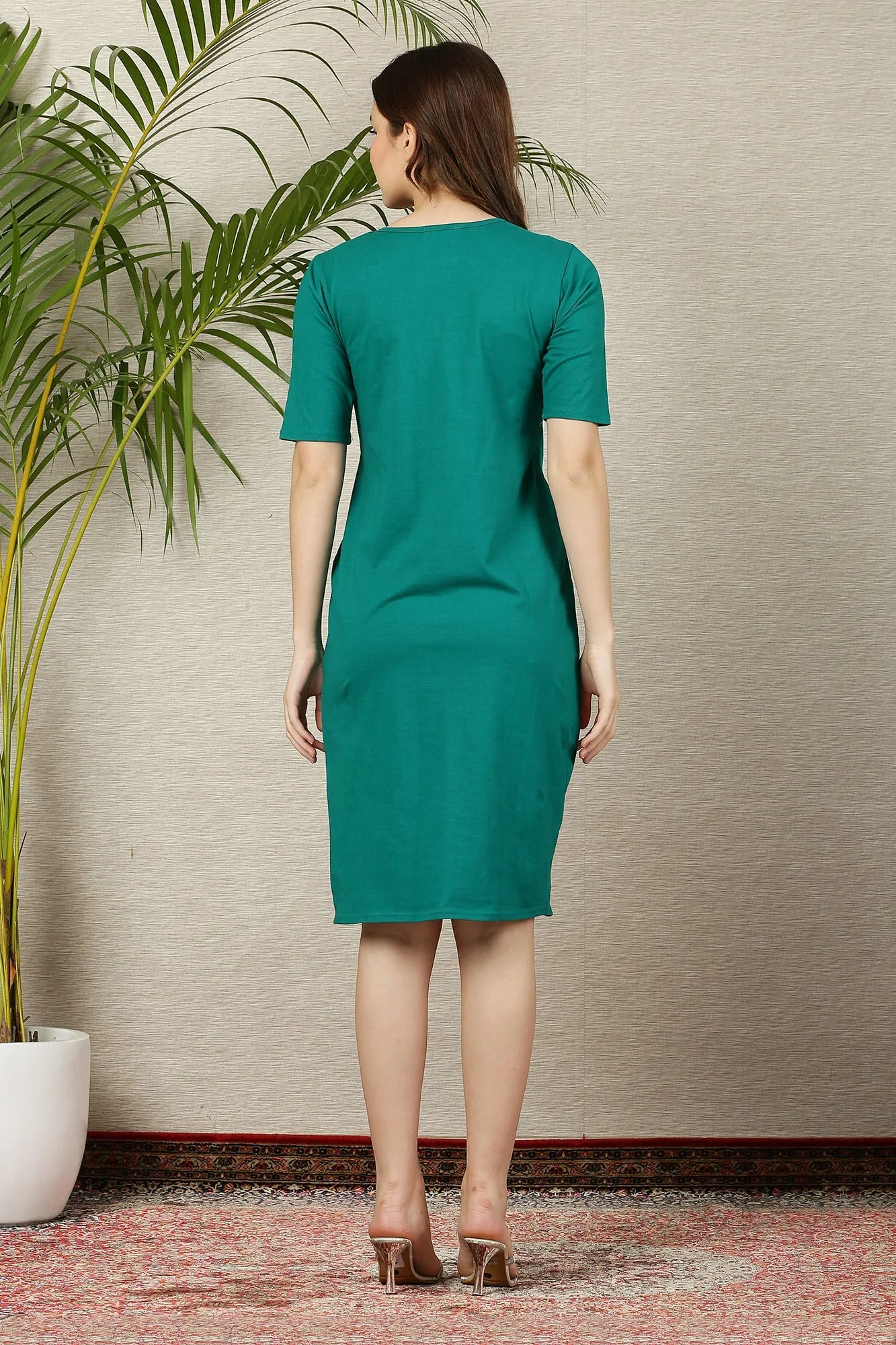 Bottle Green Stretchable Maternity Dress