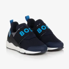 Boys Blue Leather & Mesh Trainers