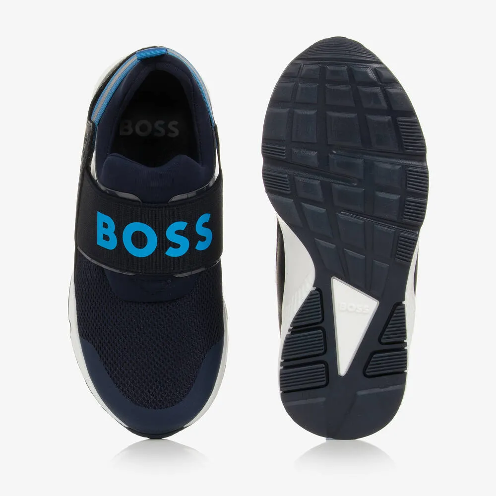 Boys Blue Leather & Mesh Trainers