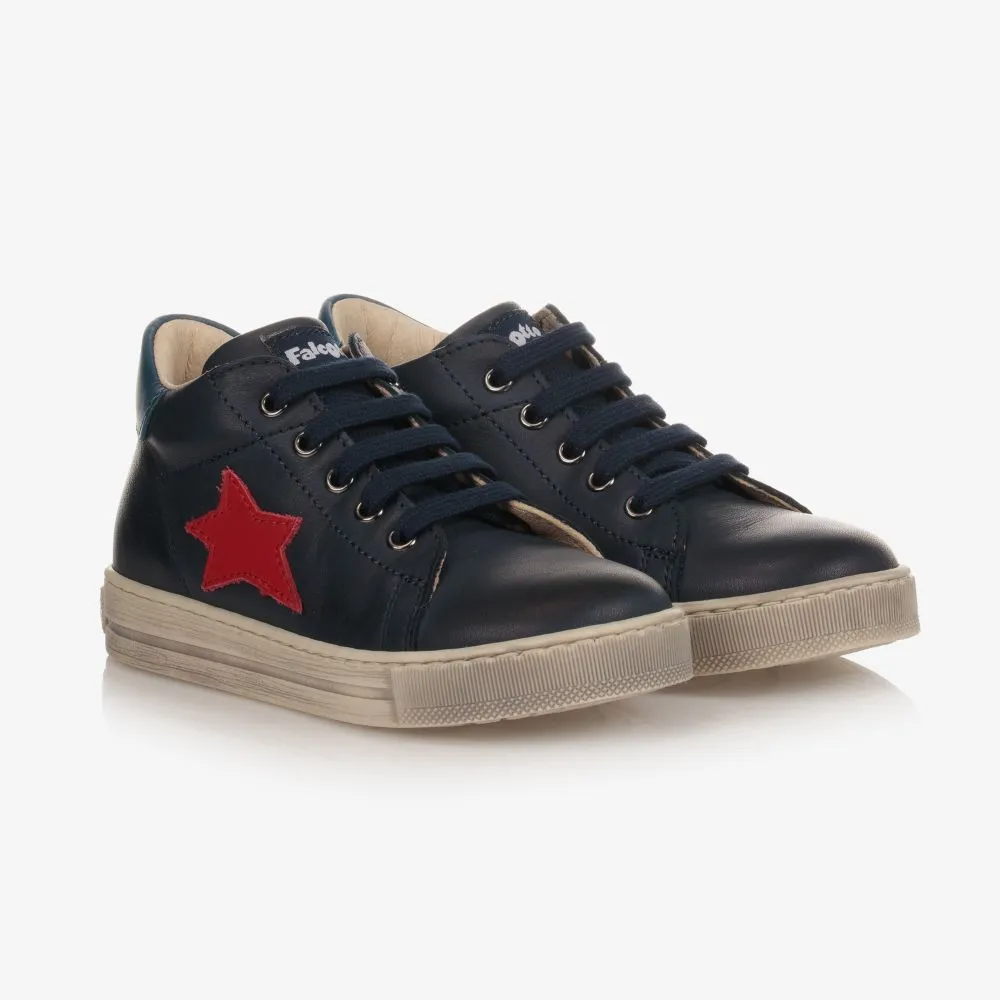 Boys Blue Leather Trainers