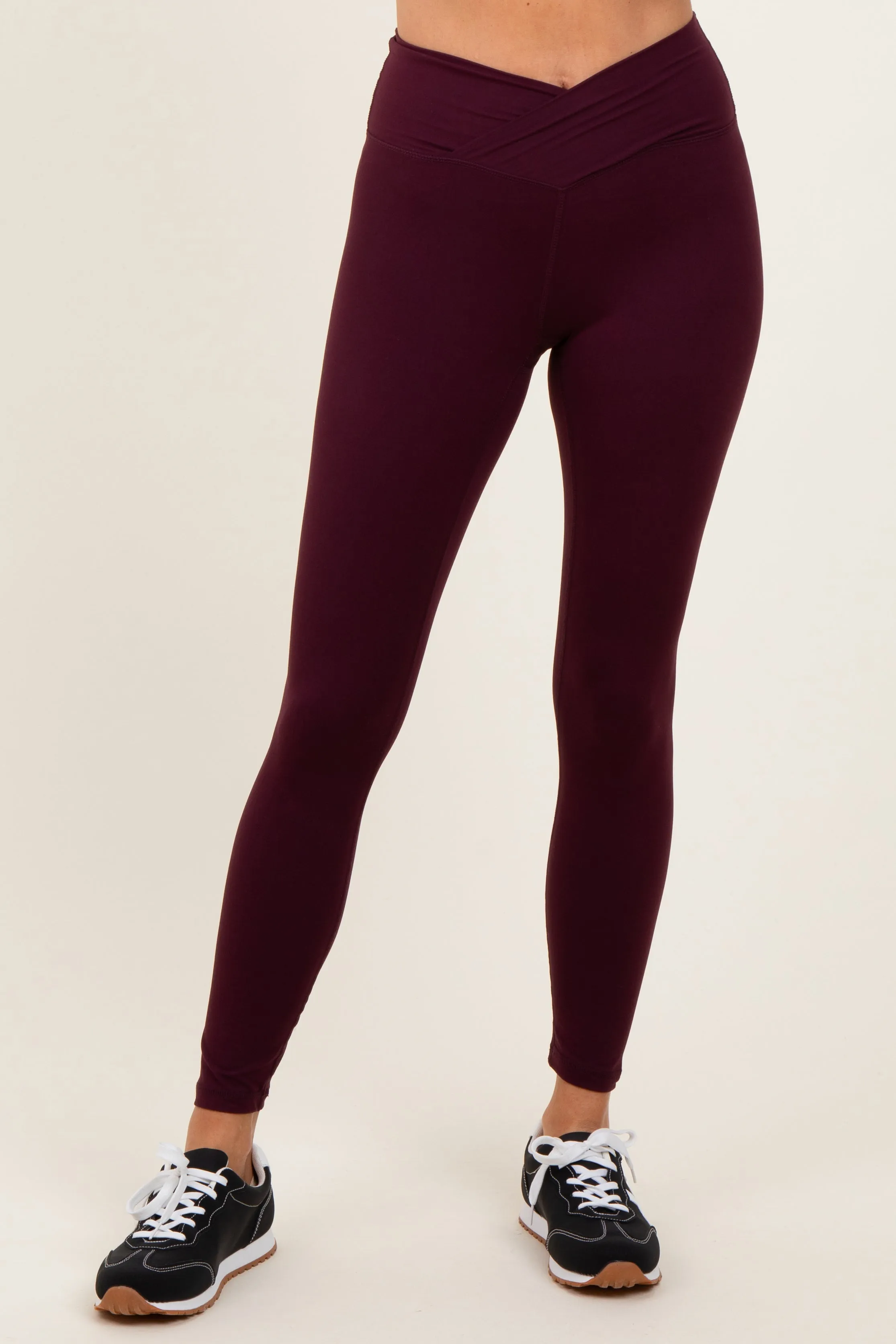 Burgundy Crossover Waistline Leggings