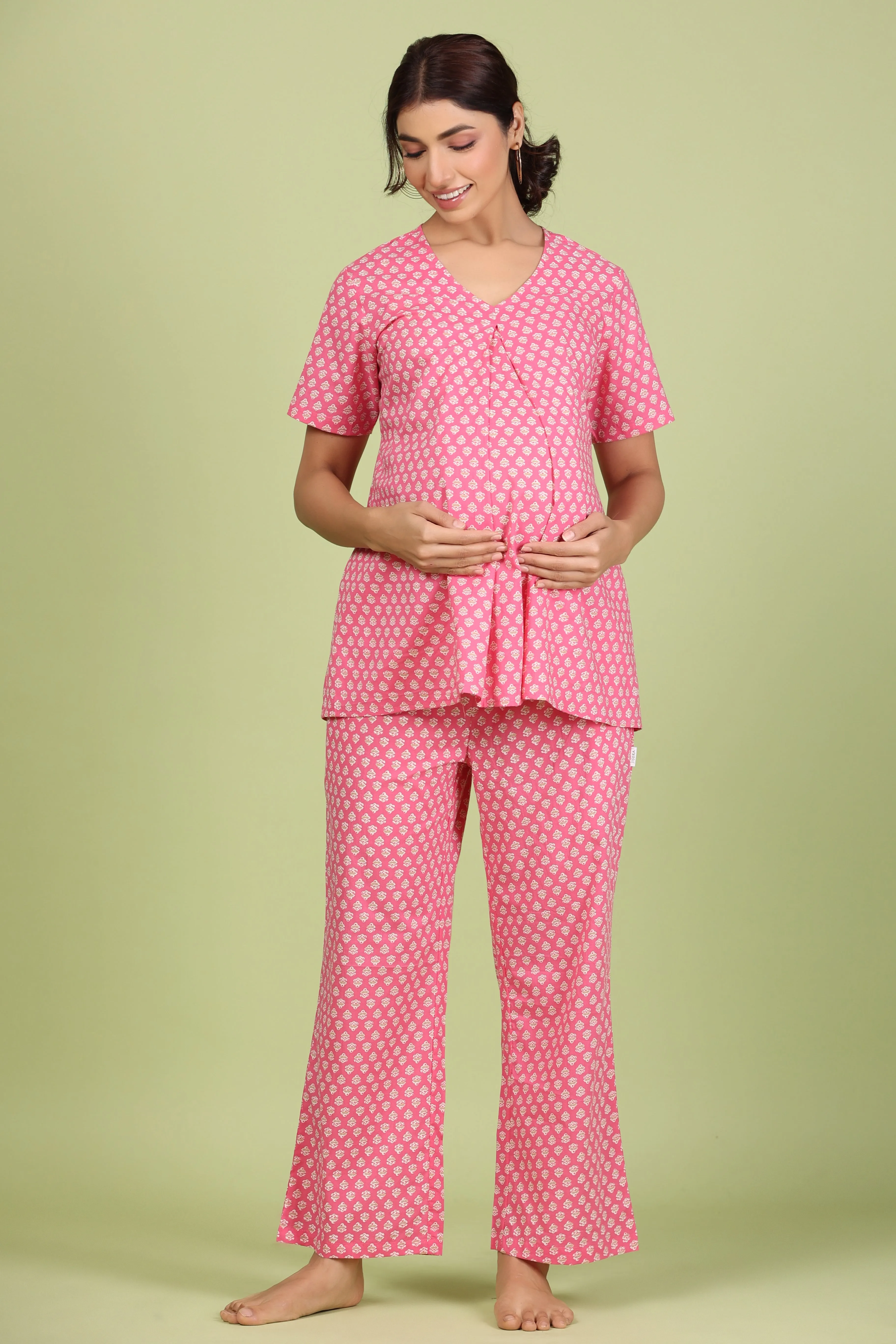 Buti on Pink Maternity Feeding Pyjama Set