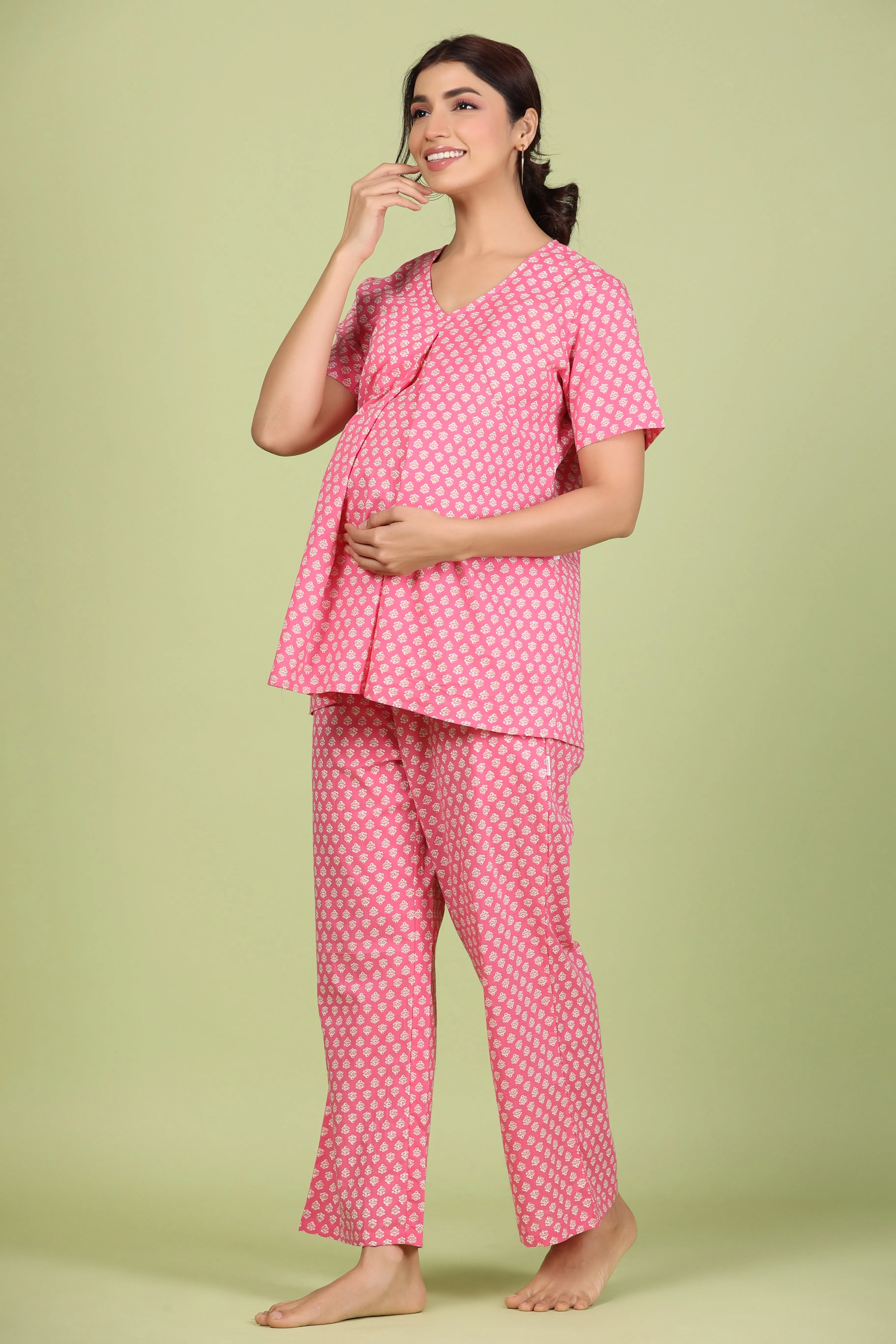 Buti on Pink Maternity Feeding Pyjama Set