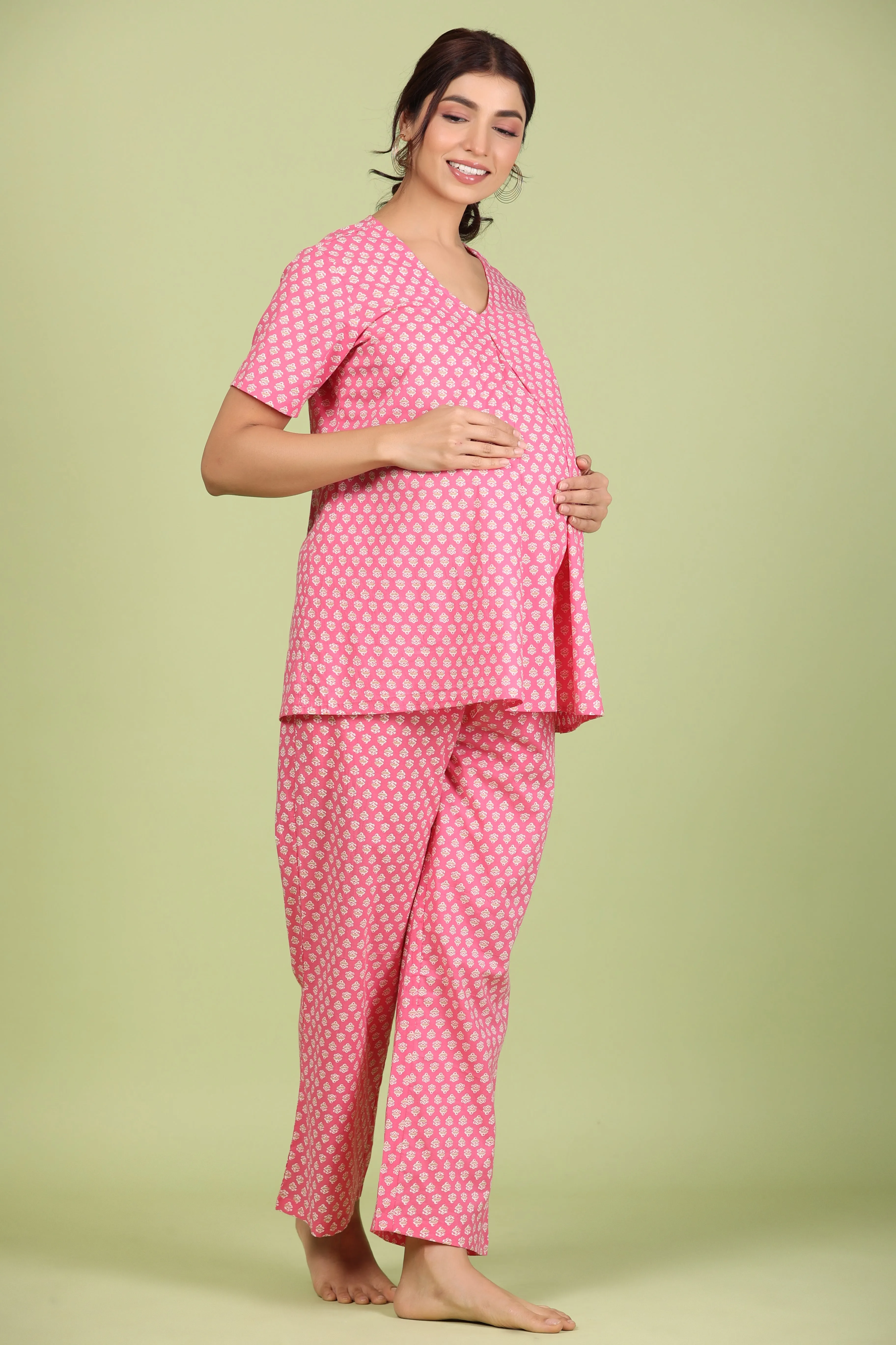 Buti on Pink Maternity Feeding Pyjama Set