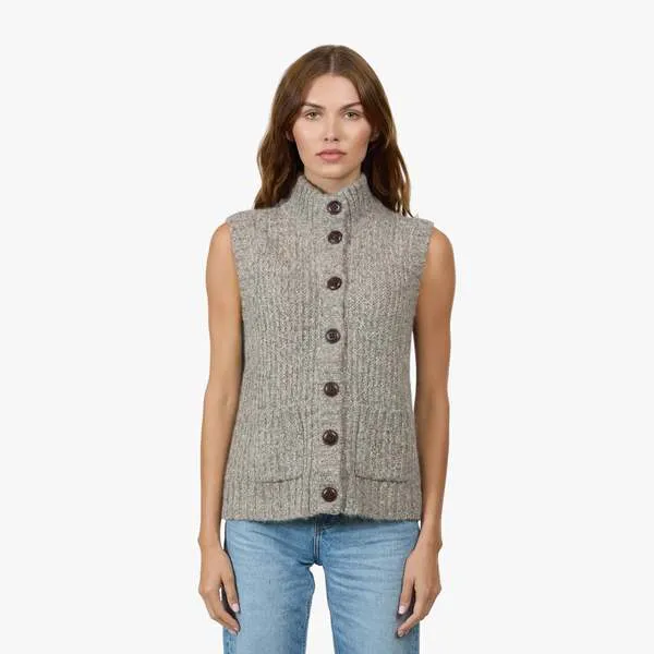 Button Front Mock Neck Vest - Stormy