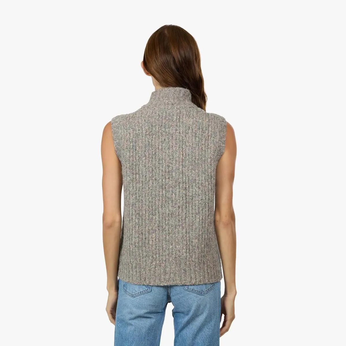 Button Front Mock Neck Vest - Stormy