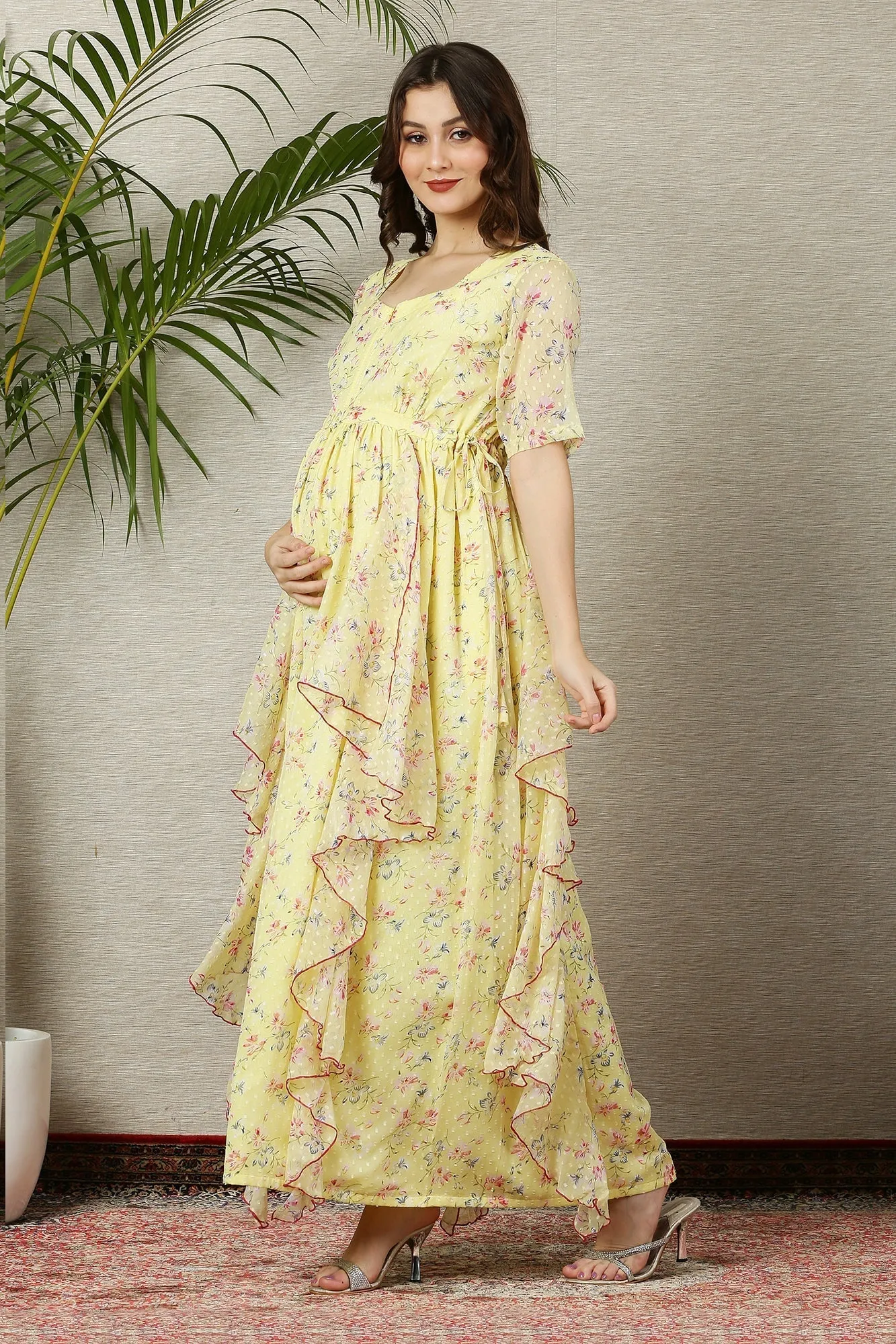 Calm Lemony Floral Maternity Flow Dress