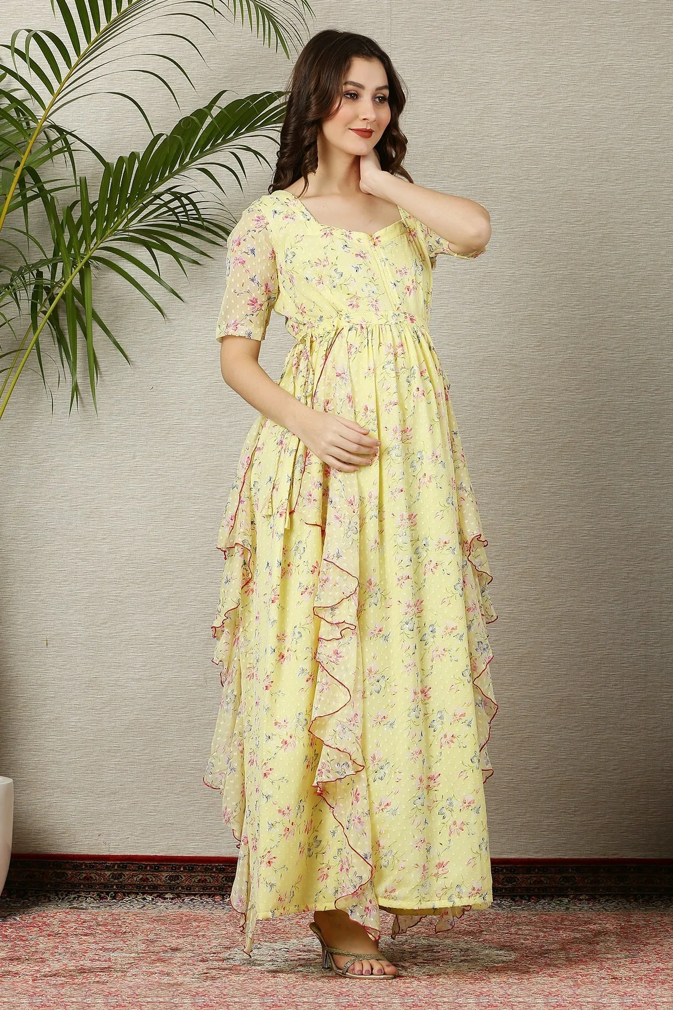 Calm Lemony Floral Maternity Flow Dress