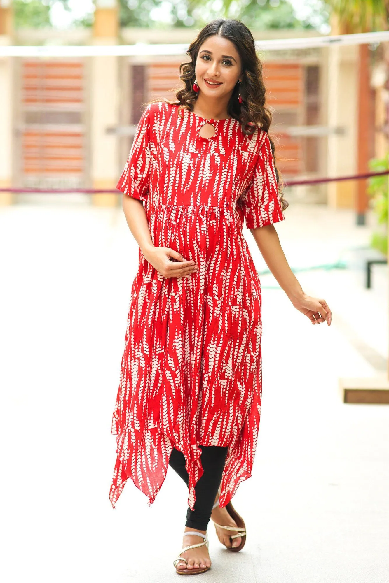 Candy Red Asymmetrical Maternity & Nursing Kurta