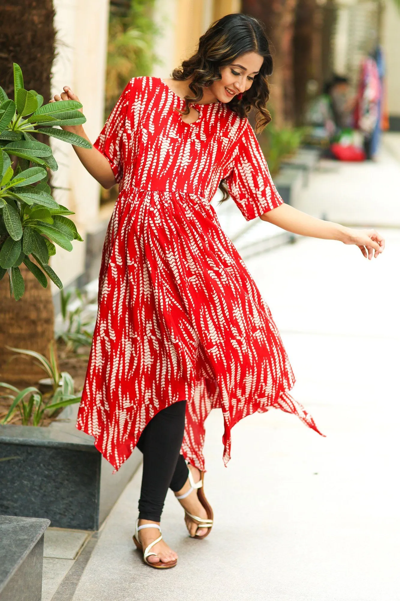 Candy Red Asymmetrical Maternity & Nursing Kurta