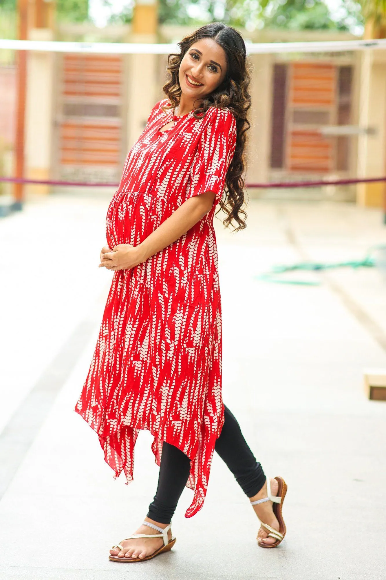 Candy Red Asymmetrical Maternity & Nursing Kurta