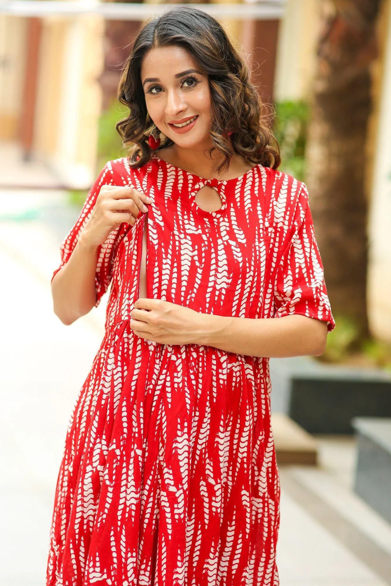 Candy Red Asymmetrical Maternity & Nursing Kurta