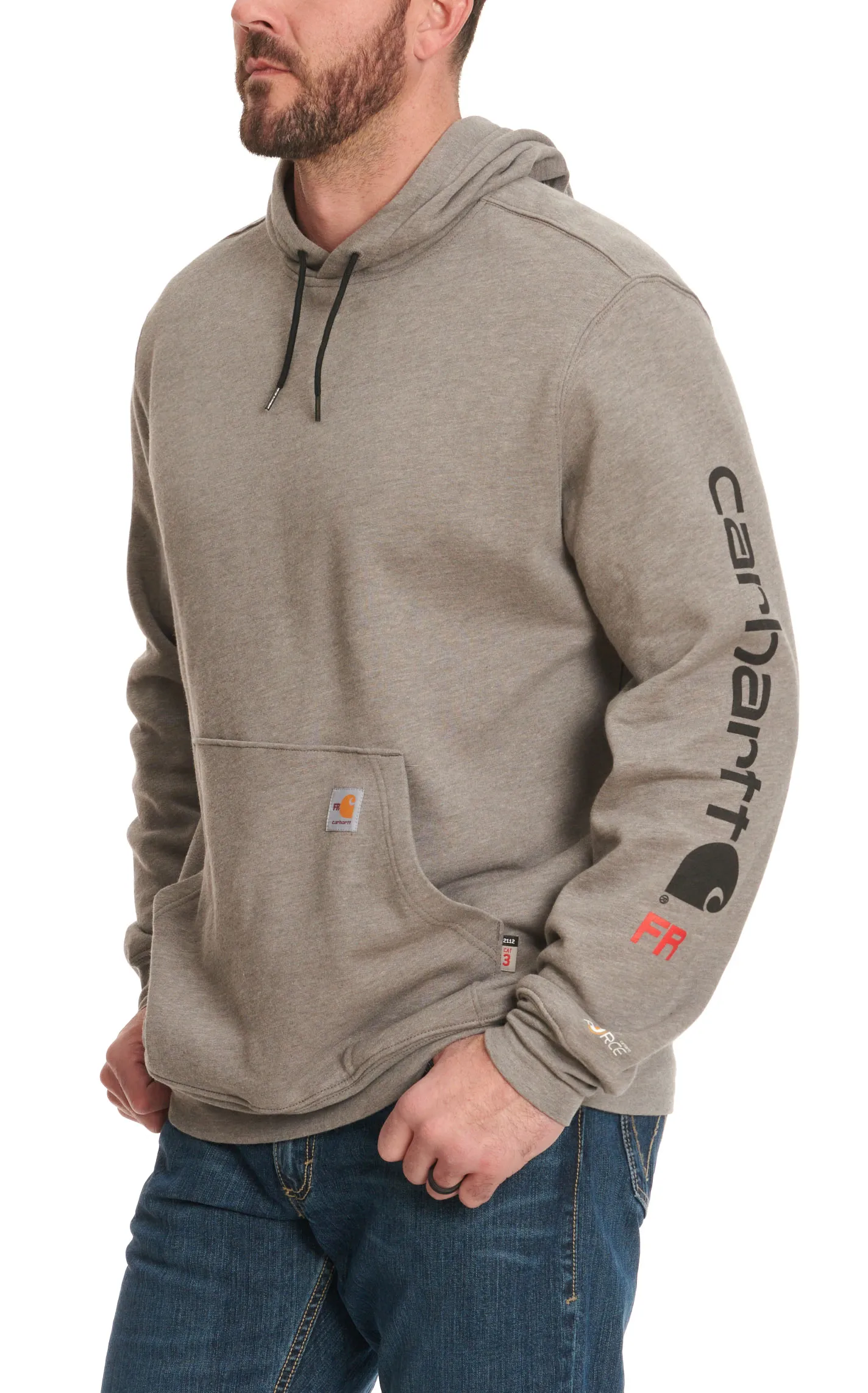 Carhartt Men's Force FR Grey Logo Graphic Long Sleeve Sweatshirt Work Hoodie