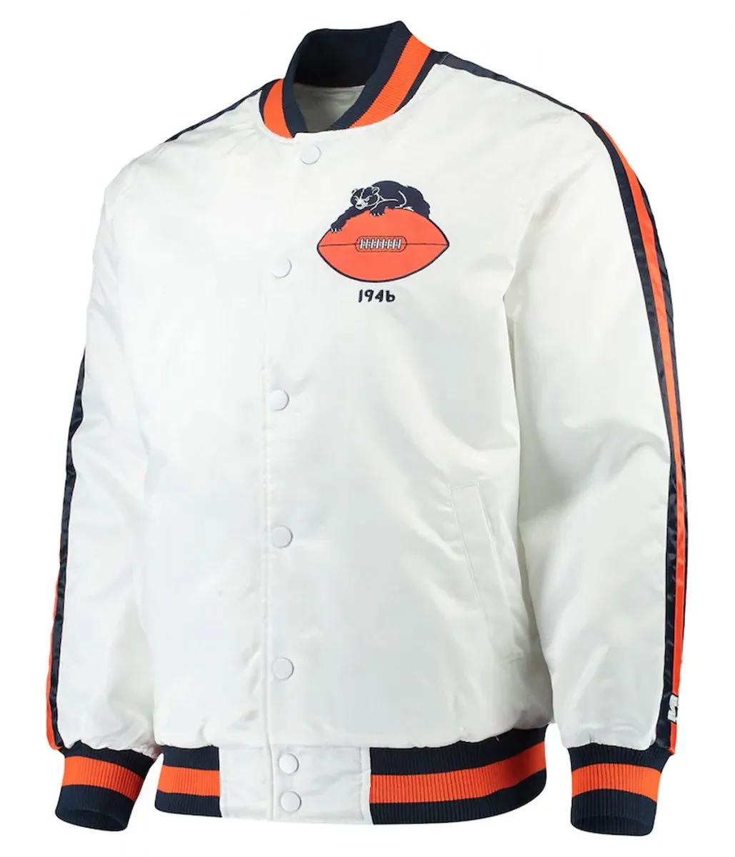 Chicago Bears Throwback D-Line White Full-Snap Satin Jacket